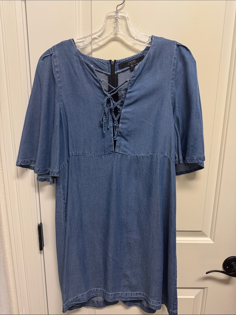 Guess Chambray Lace-Up Mini Dress - Blue